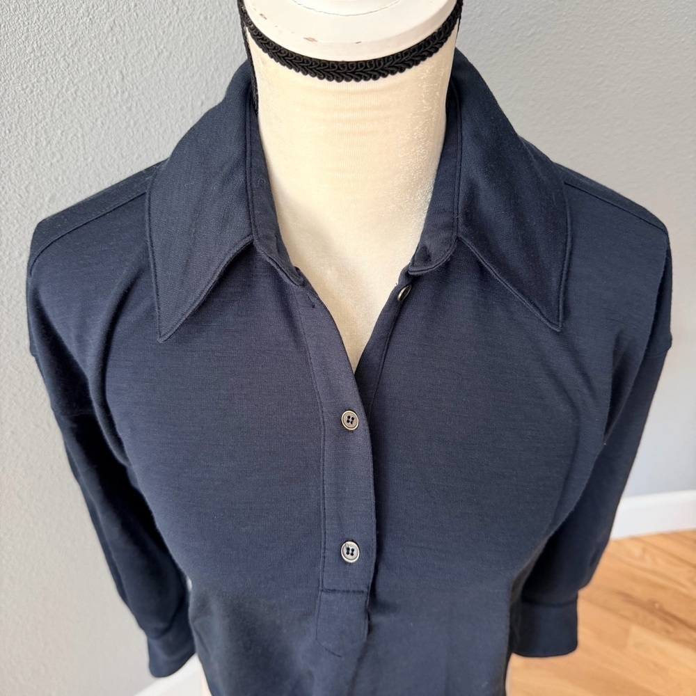 THE SURREY Navy Vespa Boxy Long Sleeve Polo Cropped XS Excellent Condition - Picture 3 of 13